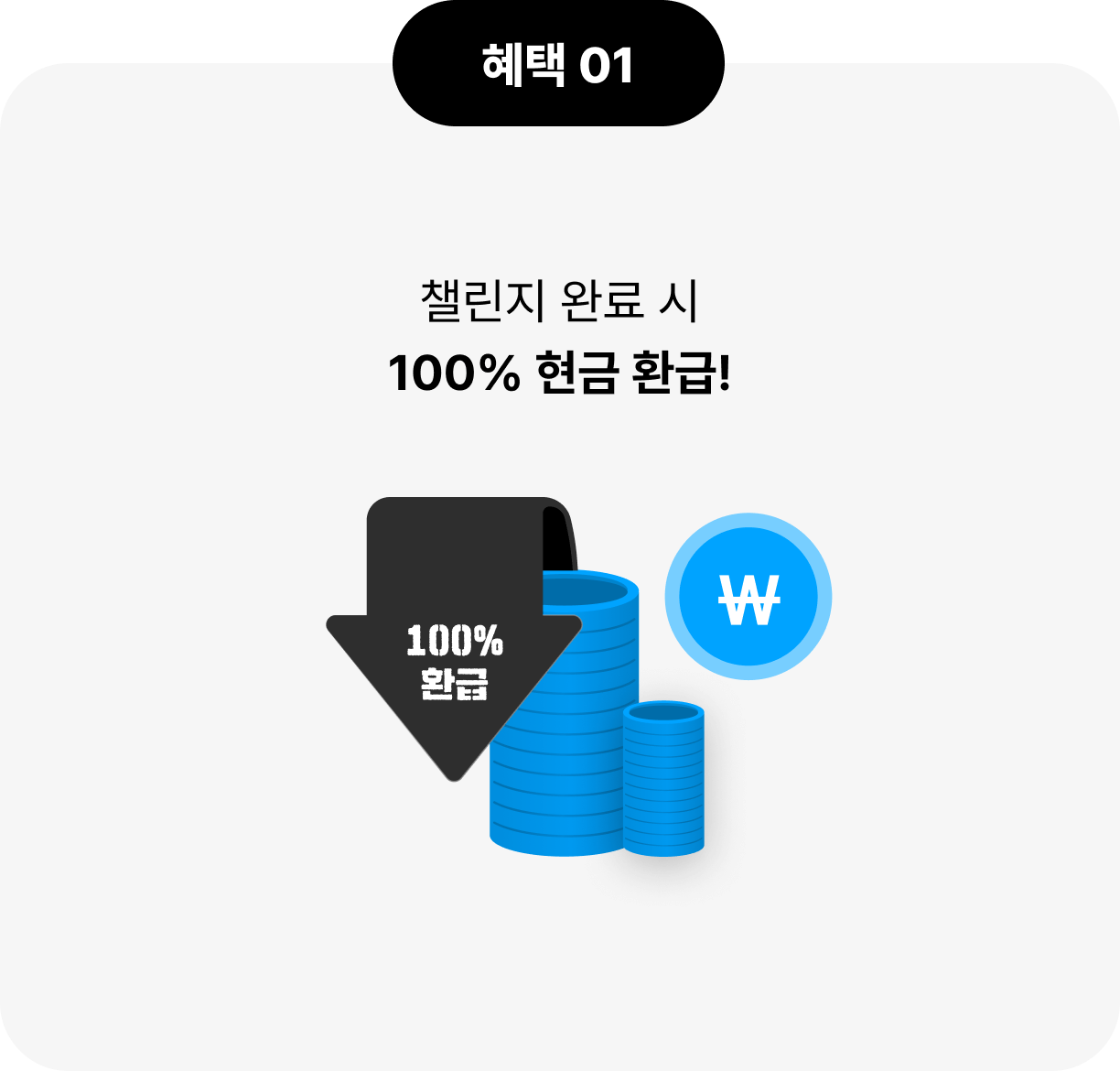 혜택 01 - 챌린지 완료 시 100% 현금 환급!